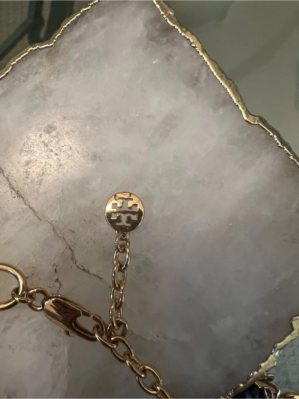 Tory Burch Gold Chain Bracelet with Navy Blue Beads